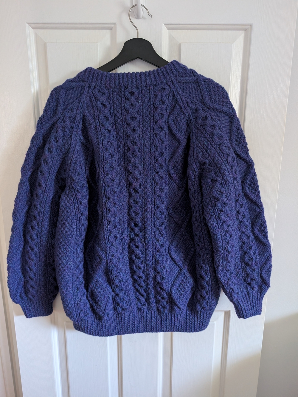 Athena Designs Irish Fisherman Sweater Deep Purple/Blue Cable Knit Pure Wool M - Picture 2 of 8